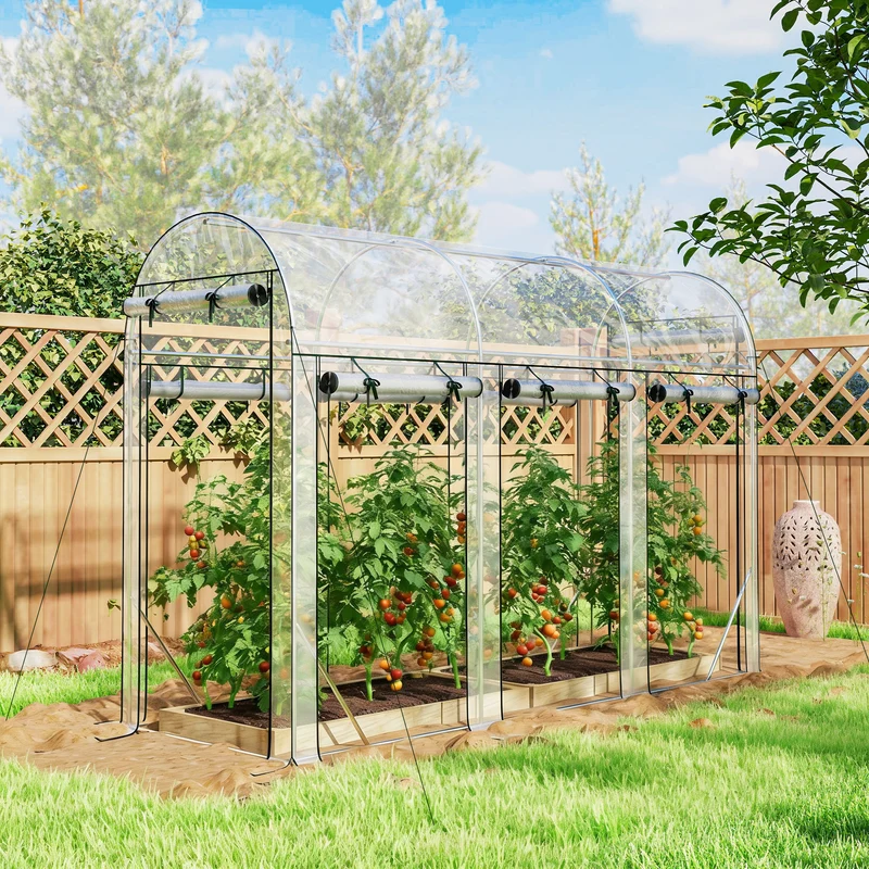 Outsunny Invernadero De Túnel 3x1x2 M Con 8 Puertas Enrollables Transparente