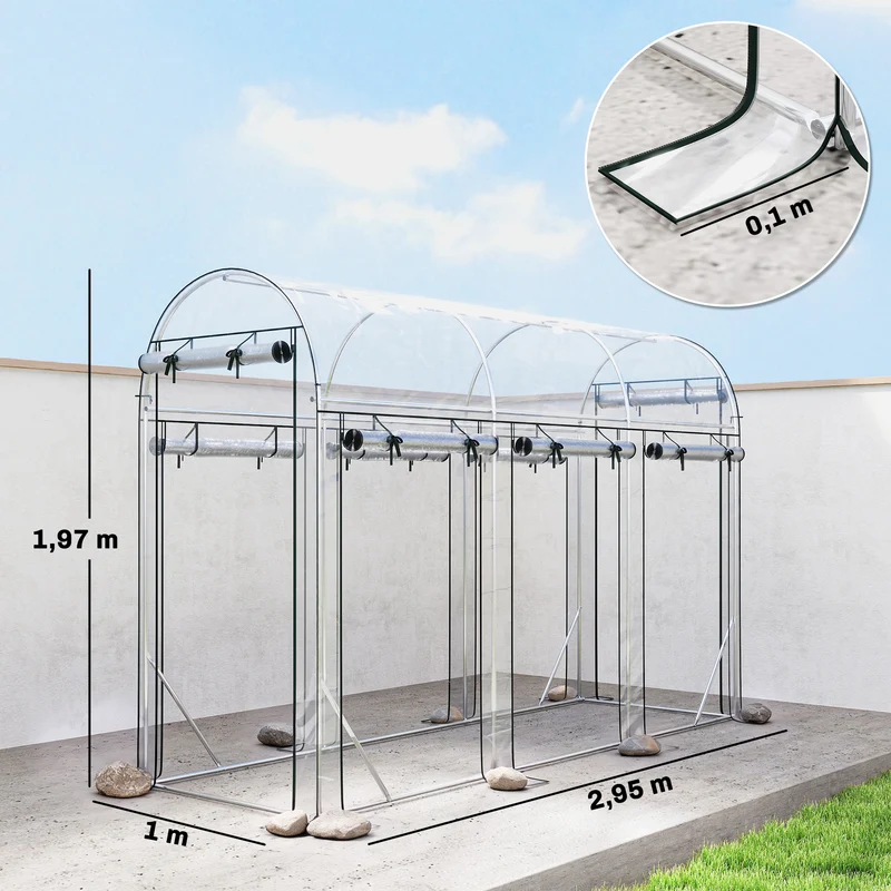 Outsunny Invernadero De Túnel 3x1x2 M Con 8 Puertas Enrollables Transparente