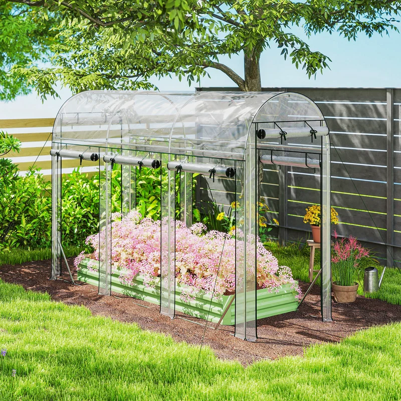 Outsunny Invernadero De Túnel 3x1x2 M Con 8 Puertas Enrollables Transparente