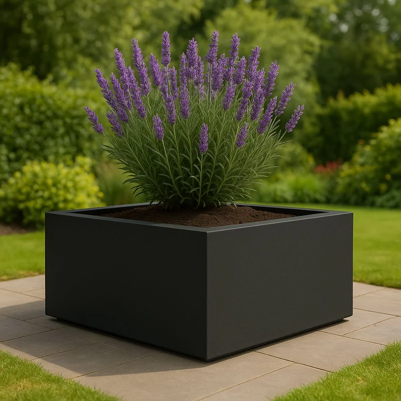 GARDRA Jardinière en polyester grise noire 80x80x40 cm RAL 7021