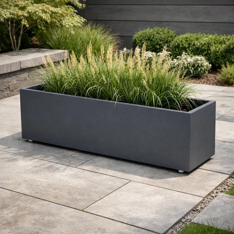 GARDRA Jardinière en polyester grise noire avec roulettes 150x40x40 cm RAL 7021