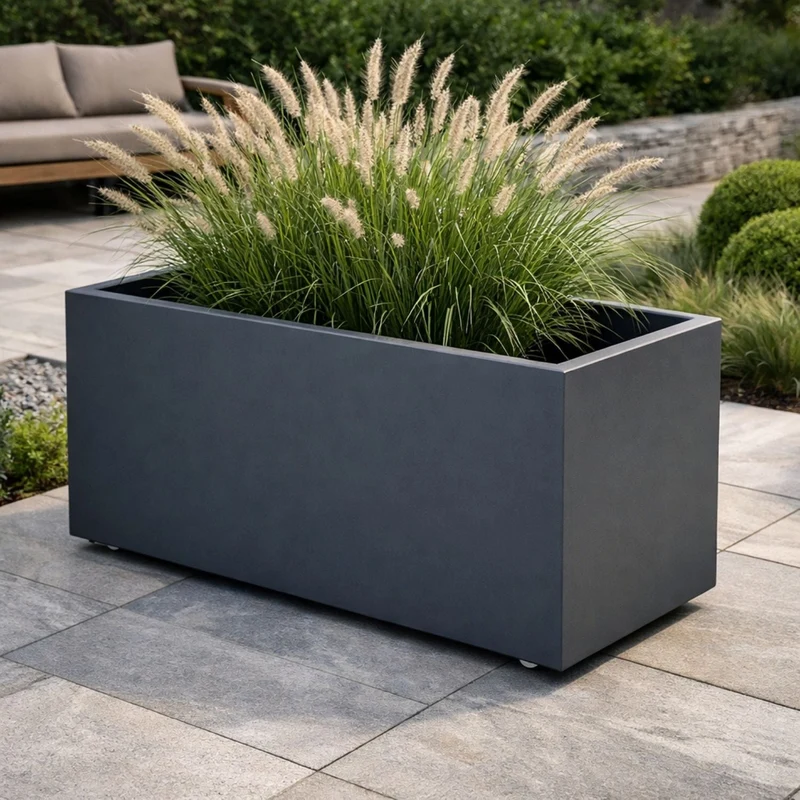 GARDRA Jardinière en polyester grise noire avec roulettes 100x50x50 cm RAL 7021