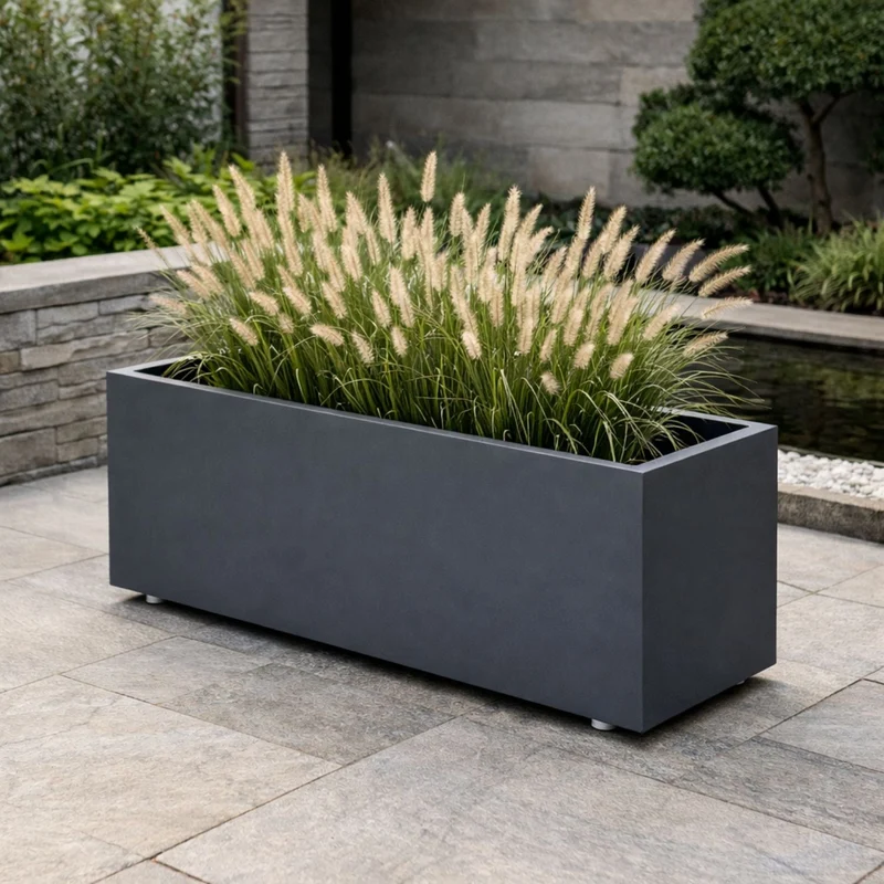 GARDRA Jardinière en polyester grise noire avec roulettes 100x40x40 cm RAL 7021