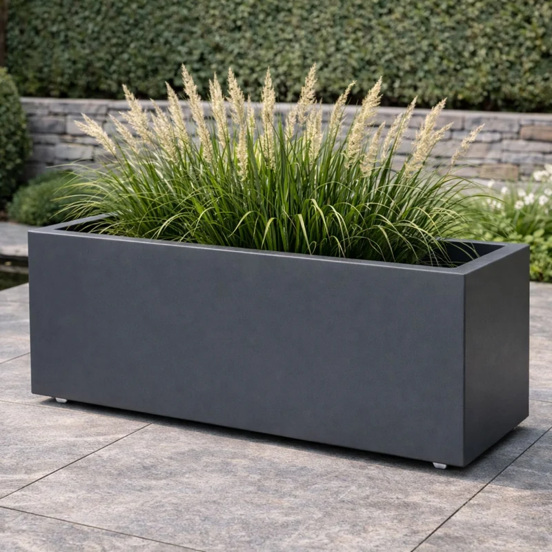 GARDRA Jardinière en polyester grise noire avec roulettes 120x50x60 cm RAL 7021
