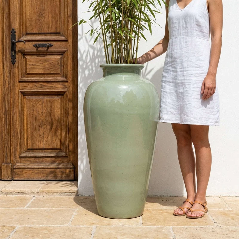 Pot JUPITER 40x83cm perle de jade