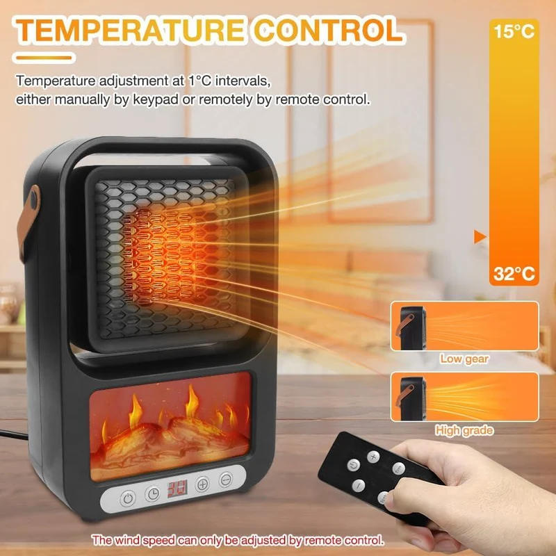 Mini Calefactor Eléctrico Portátil con Control Remoto – Calor Rápido y Seguro