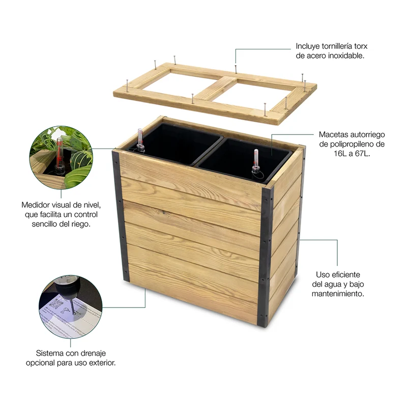Jardinera Nidum autorriego 75x40x80