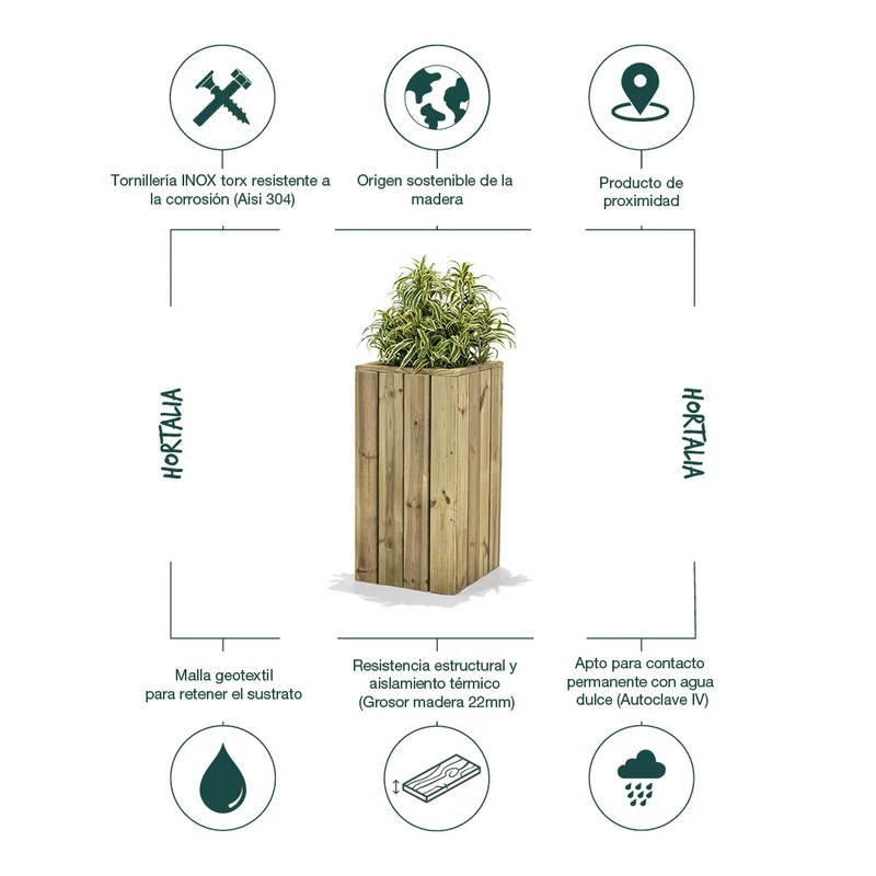 Jardinera de madera Atrium 40x40x80