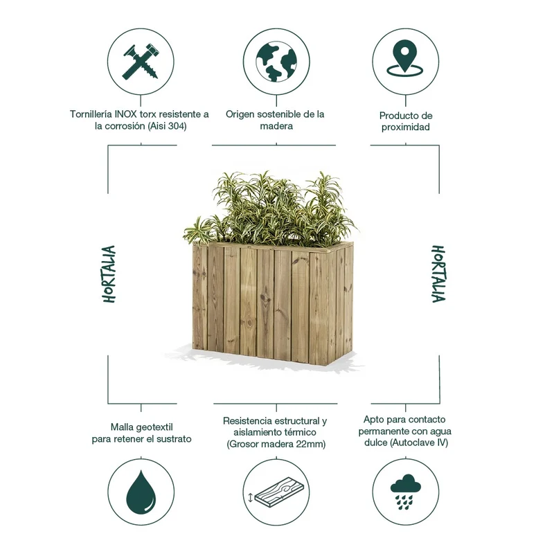 Jardinera de madera Atrium 80x34x60