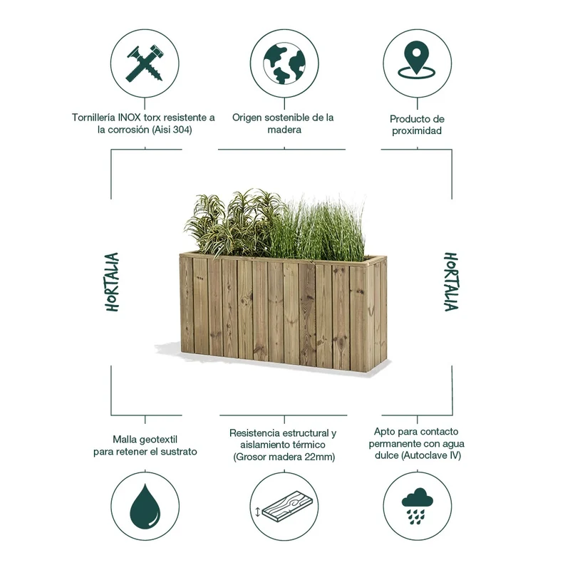 Jardinera de madera Atrium 120x34x60