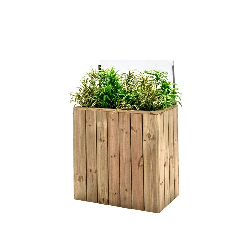 Jardinera de madera fija autoportante con paravientos 75x44.5x120