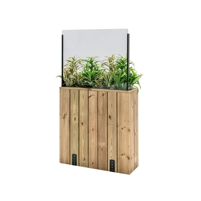Jardinera de madera fija anclada al suelo con paravientos 75x24x140