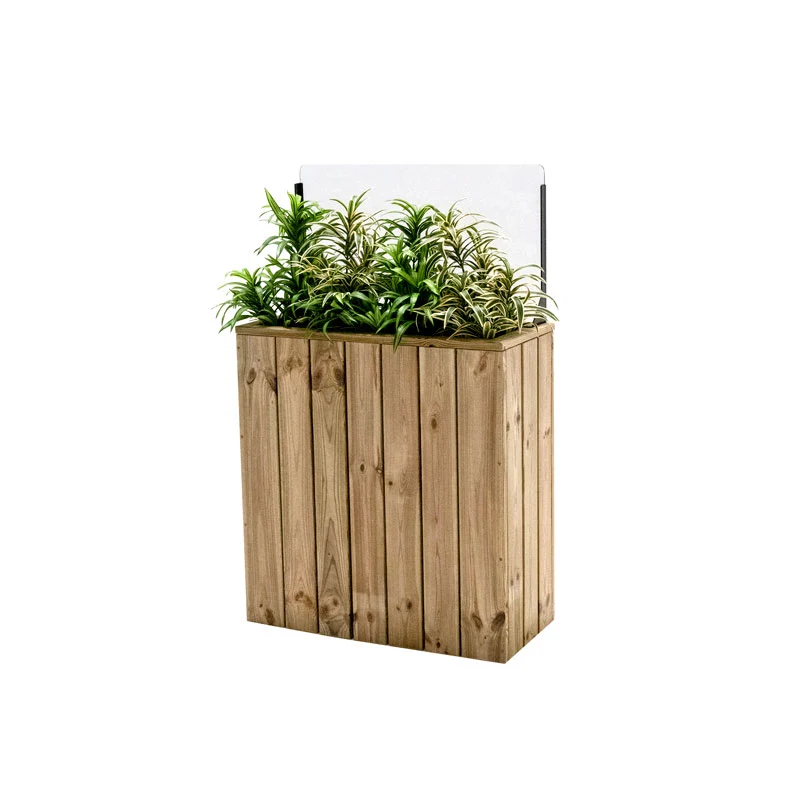 Jardinera de madera fija autoportante con paravientos 75x34.5x120