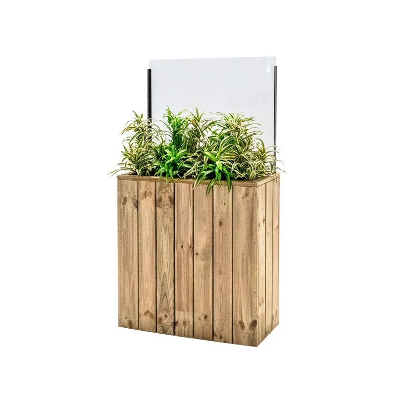Jardinera de madera fija autoportante con paravientos 75x34.5x140