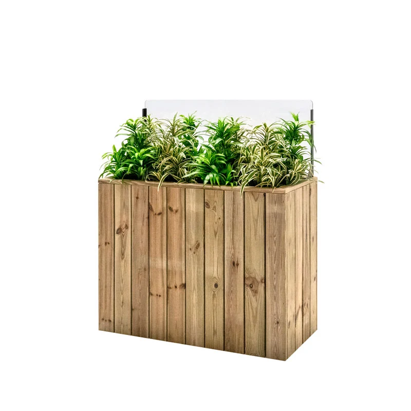 Jardinera de madera fija autoportante con paraviento 100x44.5x120