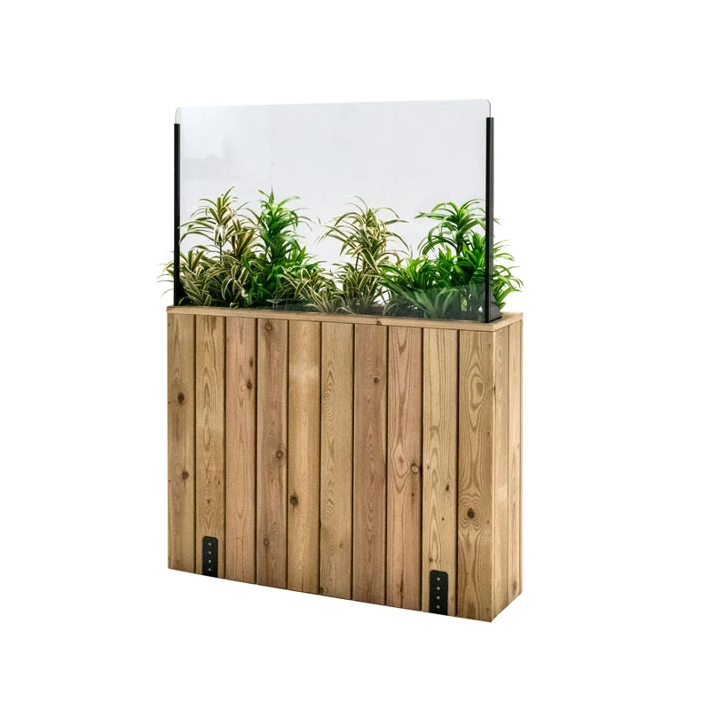 Jardinera de madera fija anclada al suelo con paravientos 100x24x140