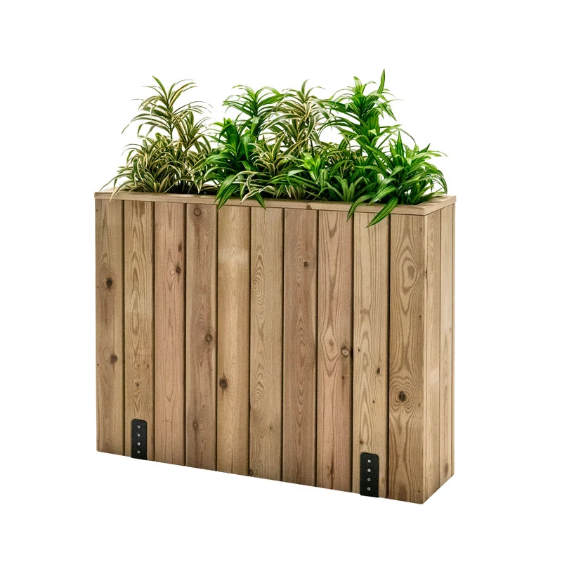 Jardinera de madera fija anclada al suelo 100x24x80