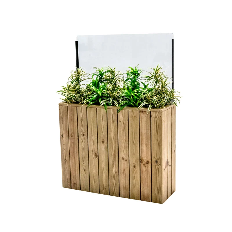 Jardinera de madera fija autoportante con paraviento 100x34'5x140