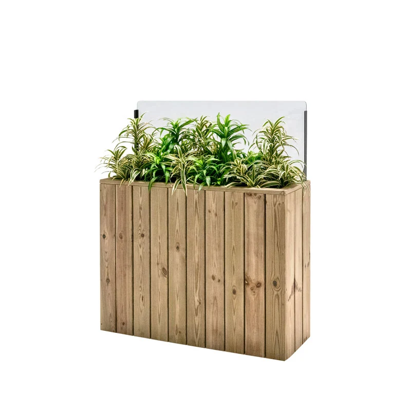 Jardinera de madera fija autoportante con paraviento 100x34.5x120