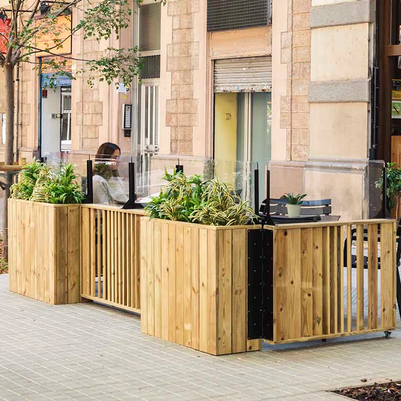 Jardinera de madera fija autoportante con paraviento 100x34.5x120