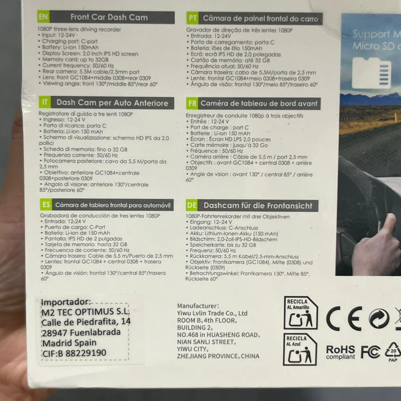 Grabadora de Conducción 3 Lentes 1080P – Seguridad Total en Todo Momento