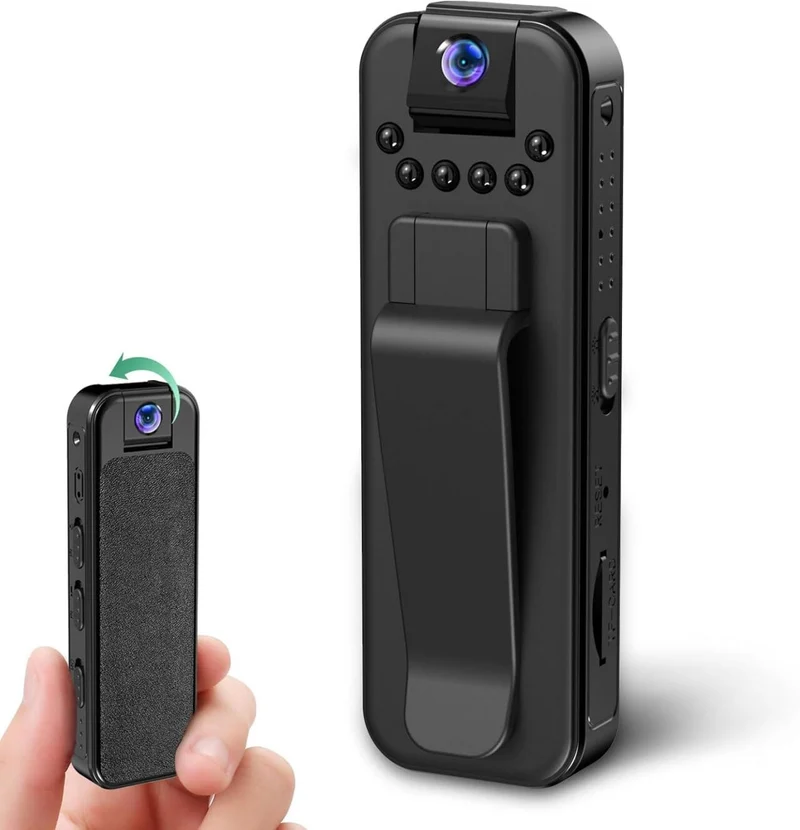 HKFUG Mini Cámara Corporal HD 1080P con Lente Giratoria de 180°
