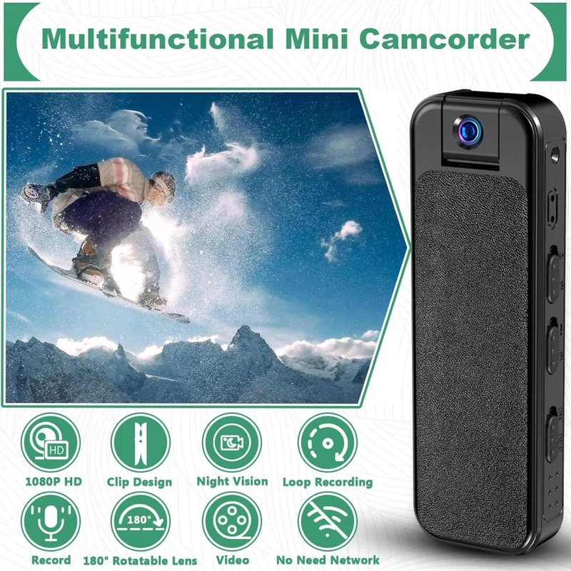 HKFUG Mini Cámara Corporal HD 1080P con Lente Giratoria de 180°