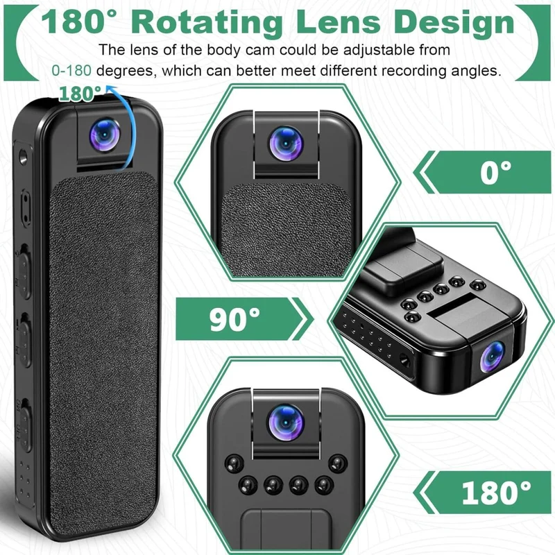 HKFUG Mini Cámara Corporal HD 1080P con Lente Giratoria de 180°