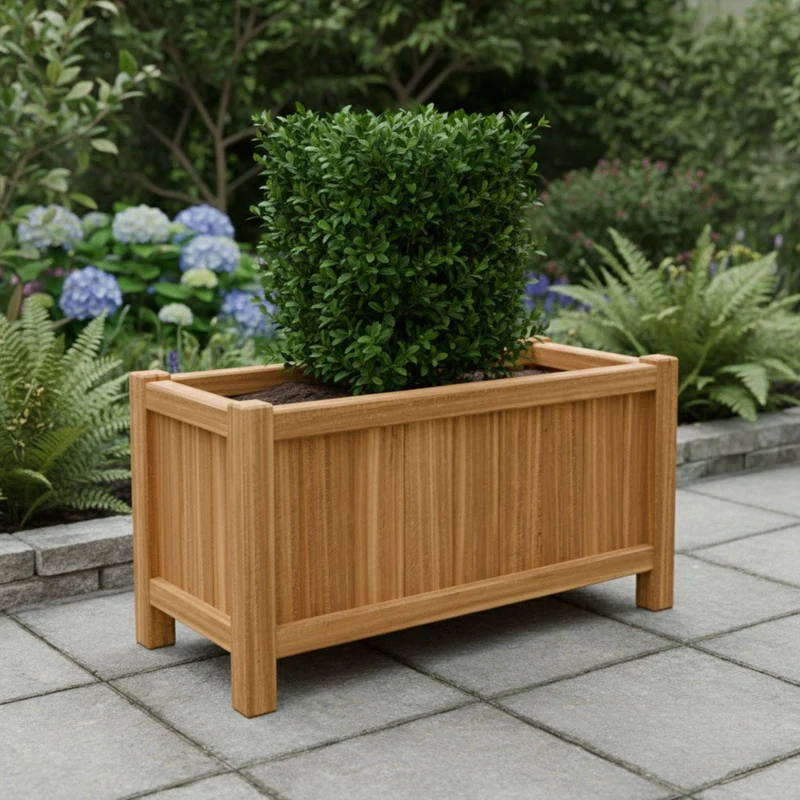Jardinière en bois dur allongée avec pieds 120x50x60 cm
