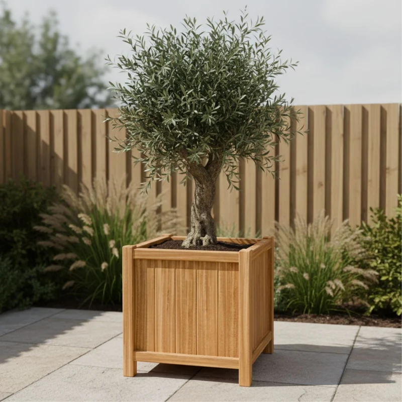 Jardinière en bois dur carrée avec pieds 80x80x80 cm