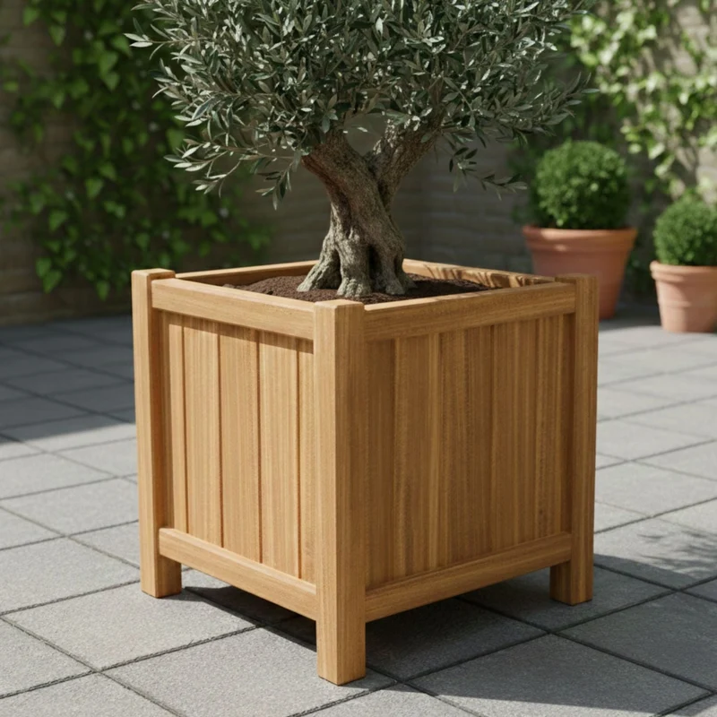 Jardinière en bois dur carrée avec pieds 70x70x70 cm