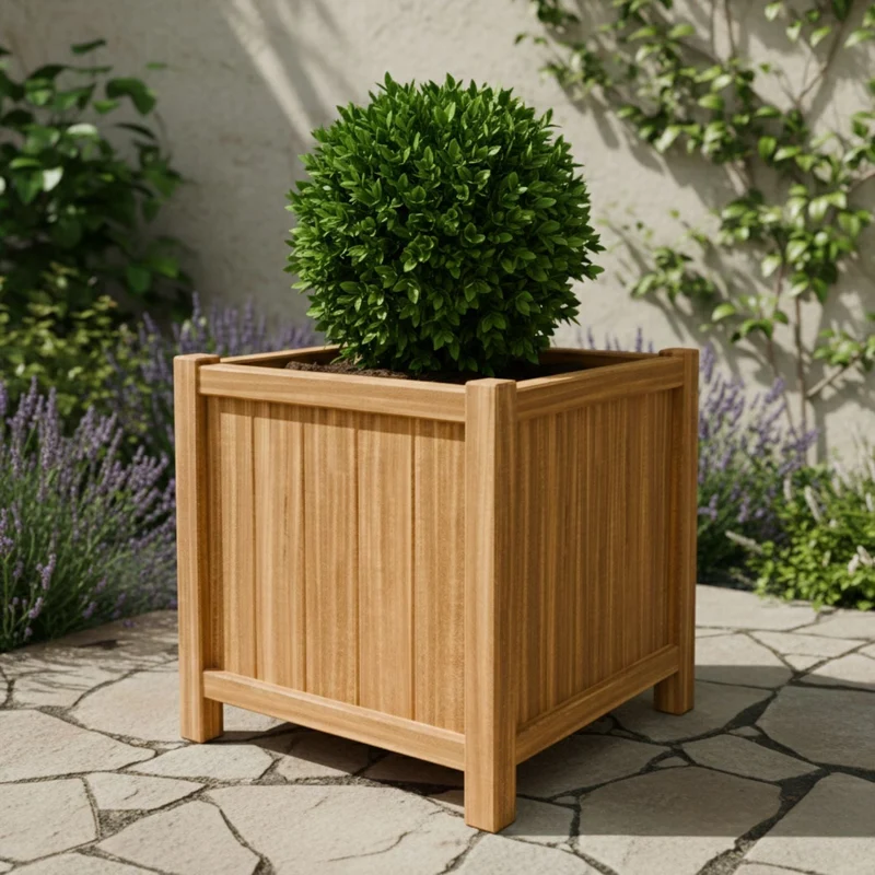Jardinière en bois dur carrée avec pieds 60x60x60 cm