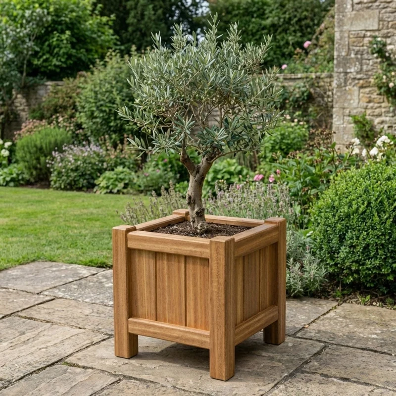 Jardinière en bois dur carrée avec pieds 50x50x50 cm