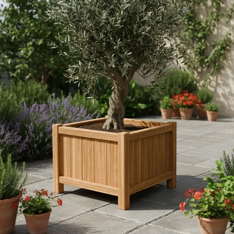 Jardinière en bois dur carrée avec pieds 80x80x60 cm