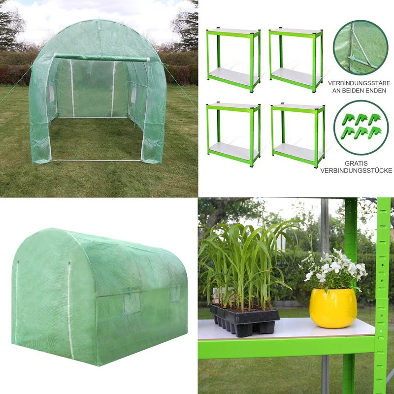 Invernadero Politúnel Con Estantería Galvanizada De Jardín Carpa De Cultivo 25mm 4 X 2m
