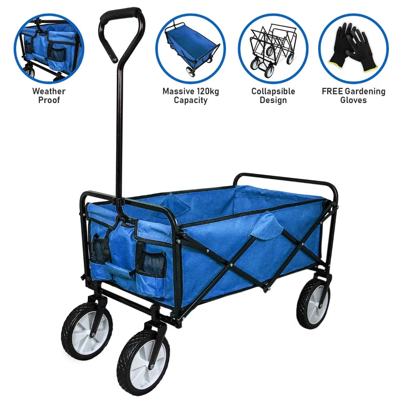 Carretilla De Jardín Plegable Azul Para Jardinería Con Funda Impermeable