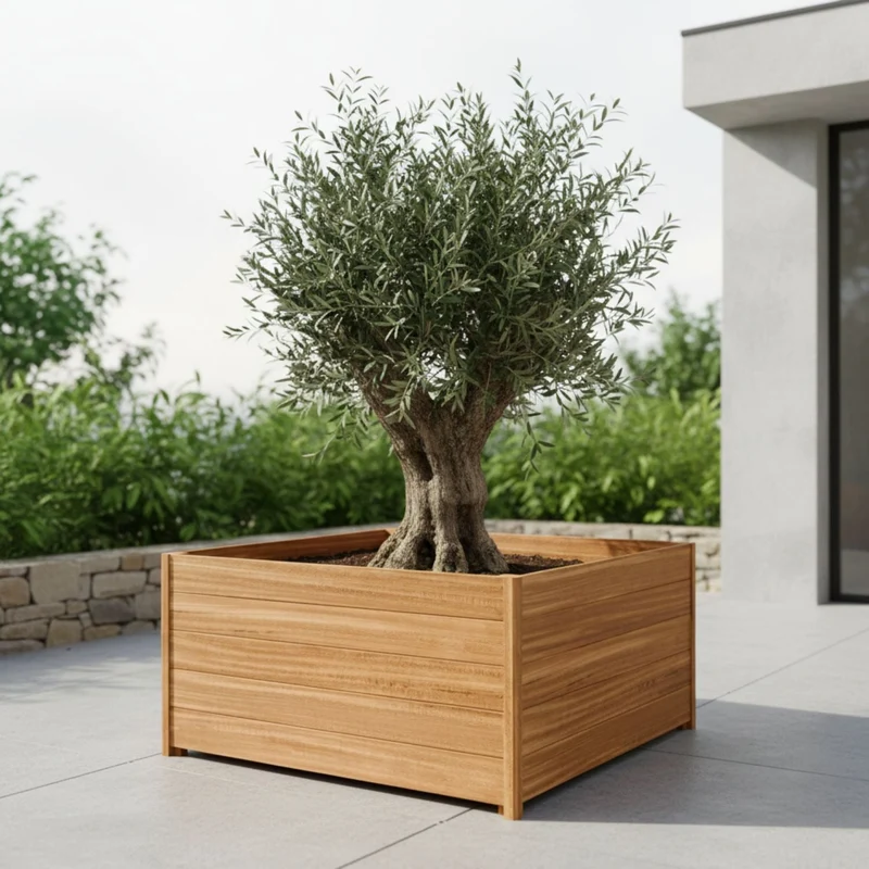 Jardinière en bois dur carrée avec pieds 140x140x68 cm
