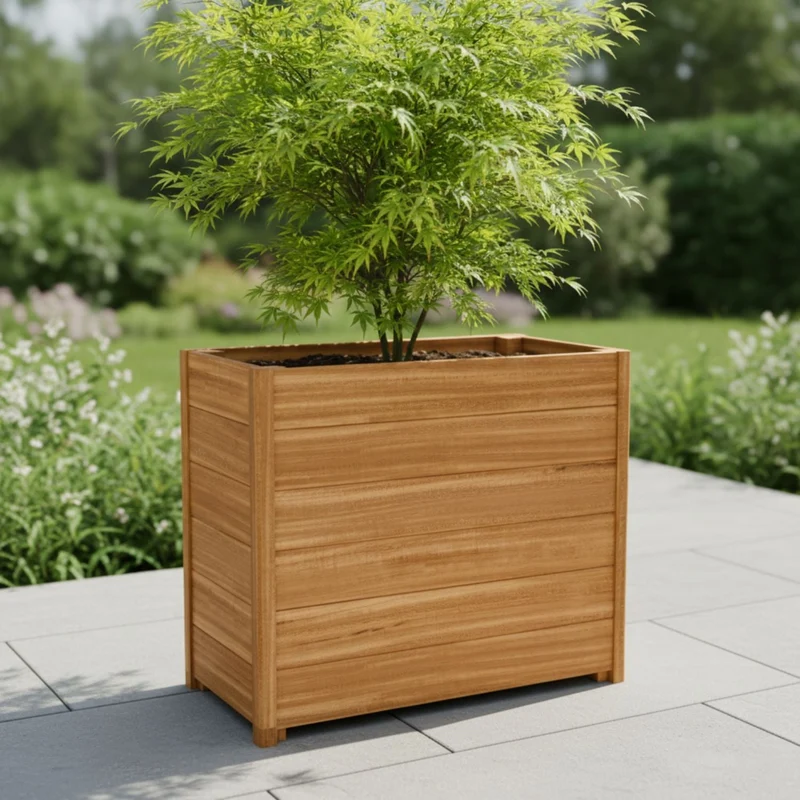 Jardinière en bois dur allongée avec pieds 100x40x81 cm