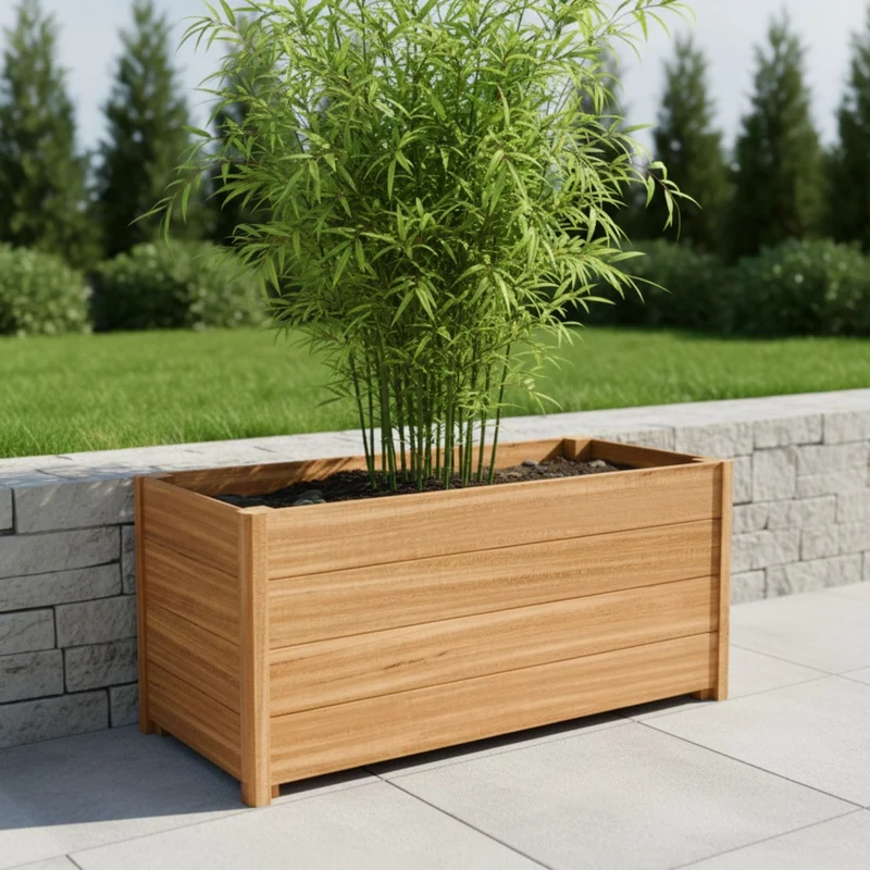 Jardinière en bois dur allongée avec pieds 120x50x55 cm