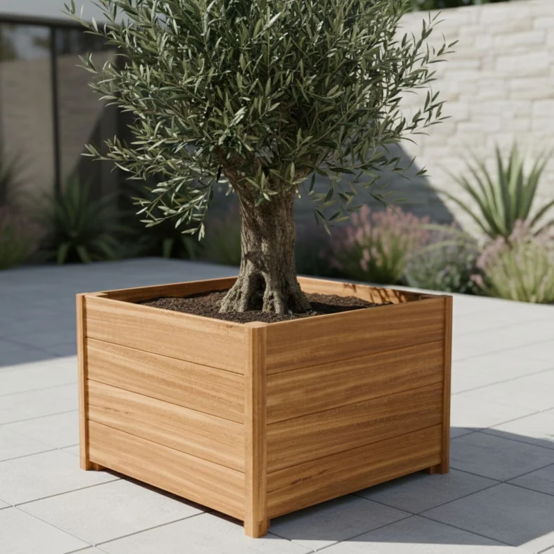Jardinière en bois dur carrée avec pieds 80x80x55 cm