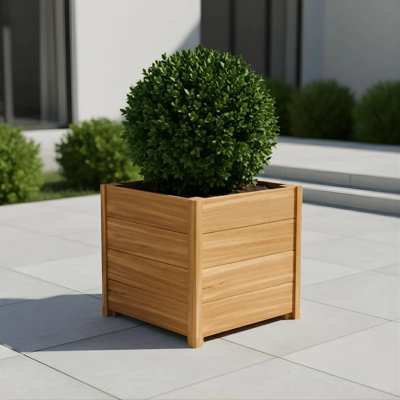 Jardinière en bois dur carrée avec pieds 60x60x55 cm