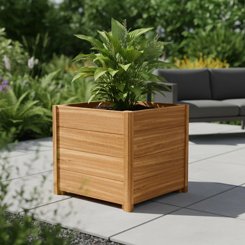 Jardinière en bois dur carrée avec pieds 60x60x55 cm