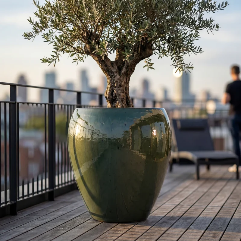 Pot LAFONTAINE2 50x52cm vert crème