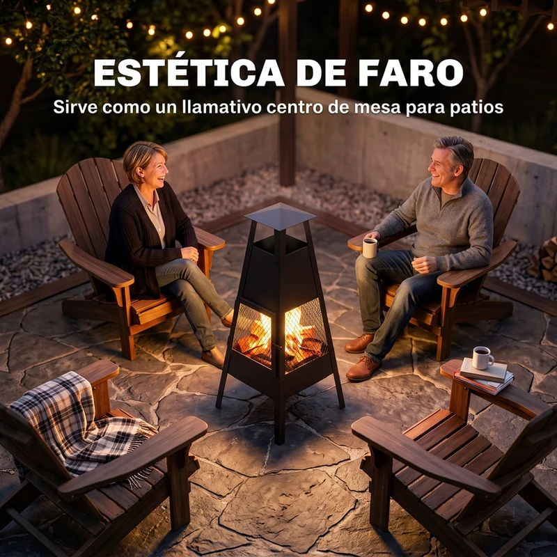 Outsunny Brasero Exterior con Chimenea Cónica, 41x40,5x97 cm, Brasero Exterior Jardín de Acero al Carbono con Malla Protectora, para Patio, Terraza, Camping, Fiesta, Negro