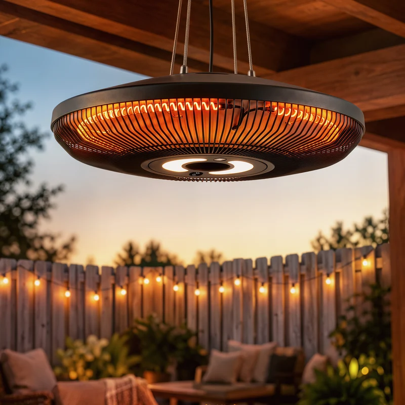 Outsunny Calefactor por Infrarrojos para Terraza Colgante 2000 W con Luz LED, Estufa Exterior Eléctrica con IP65, Control por Táctil/Mando a Distancia, 2 Niveles de Calor, Temporizador 24 h, Negro