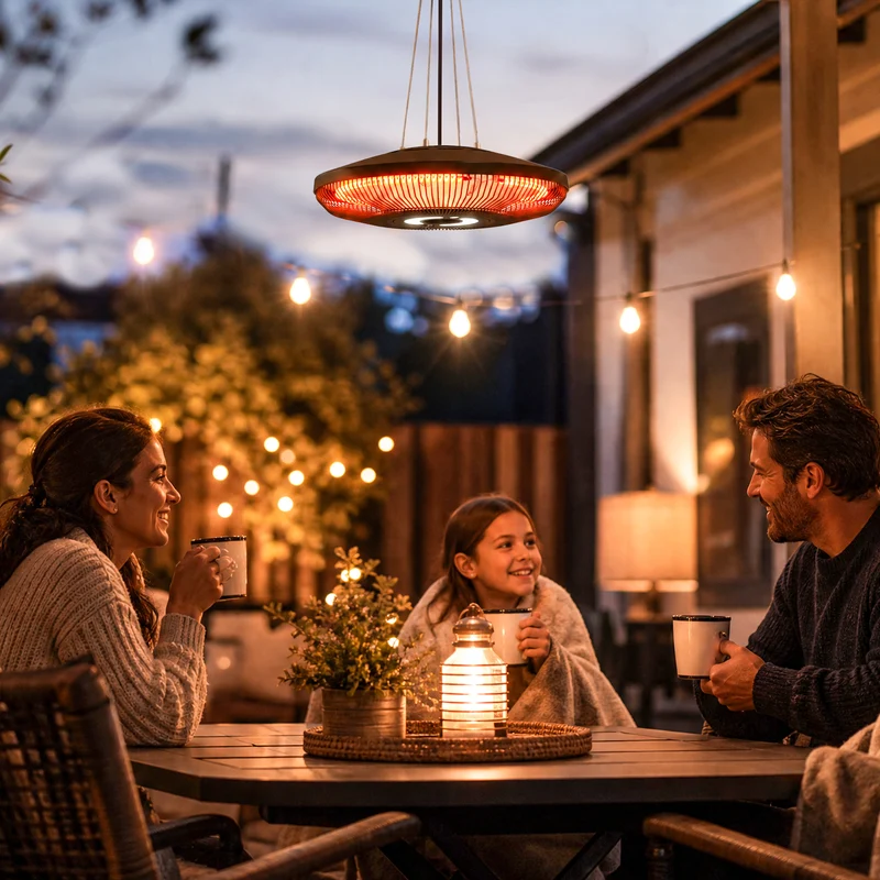 Outsunny Calefactor por Infrarrojos para Terraza Colgante 2000 W con Luz LED, Estufa Exterior Eléctrica con IP65, Control por Táctil/Mando a Distancia, 2 Niveles de Calor, Temporizador 24 h, Negro