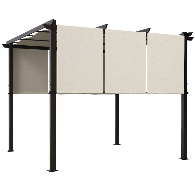 Outsunny Pérgola de Jardín 3x3 m Cenador para Exterior con Techo Retráctil Marco de Acero Impermeable y Anti-UV para Terraza Patio Beige