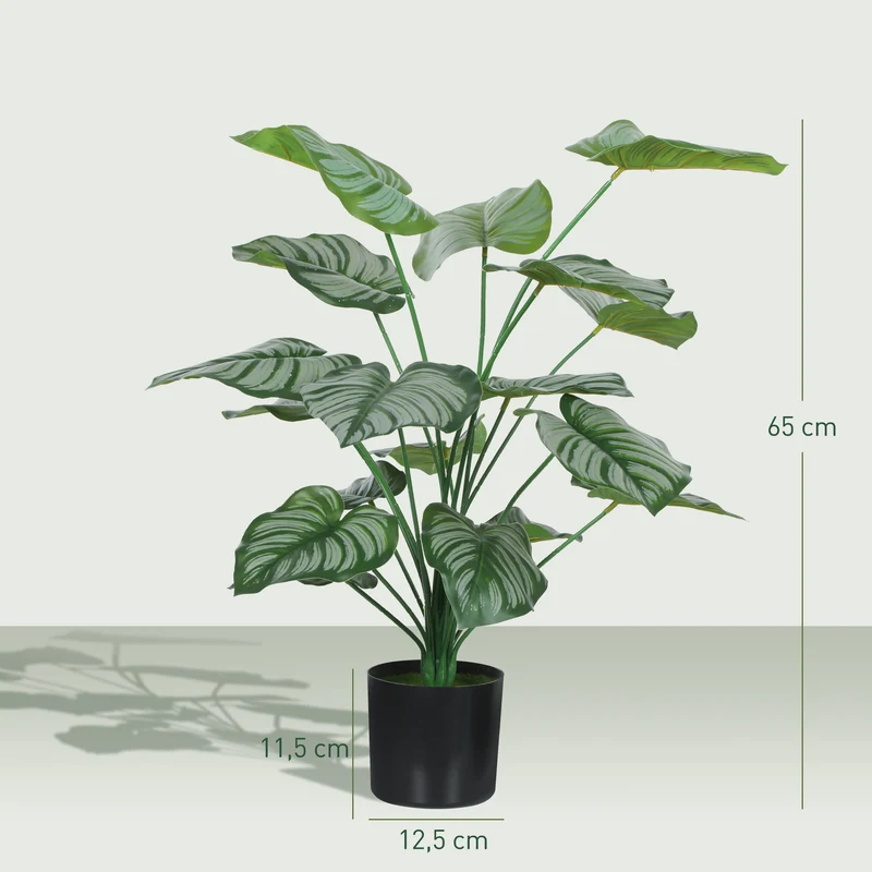 HOMCOM Conjunto de 2 Plantas Artificiales Decorativas 65 cm Plantas Artificiales con Maceta y Hojas para Interior Hogar Salón Oficina Verde