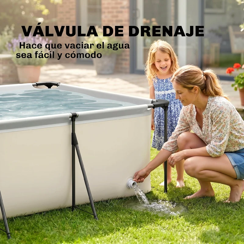 Outsunny Piscina Desmontable Tubular 394,5x208,3x80,5 cm 6075 L, Piscina Rectangular con Marco Metálico Estable, Parche Reparación, Bomba Filtro No Incluida para 4-6 Personas, Jardín, Exterior, Gris