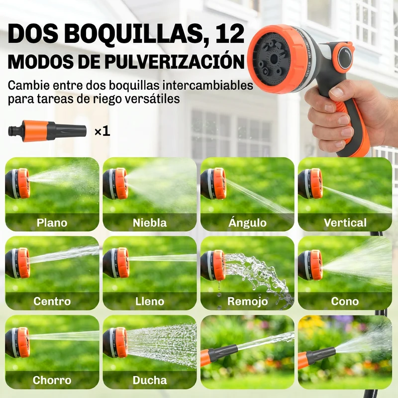 Outsunny Enrollador de Manguera para Jardín 28+2 m con 12 Modos de Rociado, Carrete de Manguera de Jardín de Pared con Bloqueo Automático y Retracción Controlada, Soporte Orientable 180°, Naranja